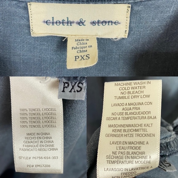 Anthropologie Cloth & Stone Xander Tie Neck Tunic Blue Dress Chambray Size PXS - Picture 7 of 7